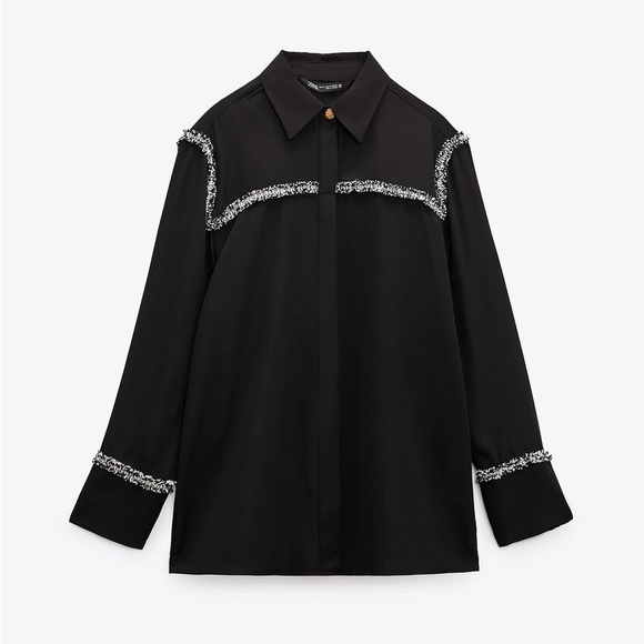 NWT Black with Fringe Zara Blouse - Picture 3 of 3